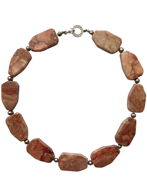 Pink Jasper and grey fresh water cultured pearls necklace - momola