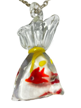 Load image into Gallery viewer, Gold fish in bag glass pendant on chain - momola