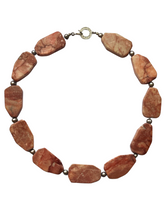 Load image into Gallery viewer, Pink Jasper and grey fresh water cultured pearls necklace - momola