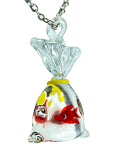 Load image into Gallery viewer, Gold fish in bag glass pendant on chain - momola