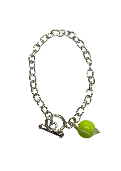 Silver plated bracelet with tennis ball charm