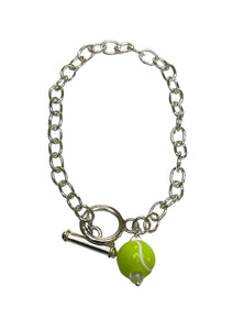 Silver plated bracelet with tennis ball charm