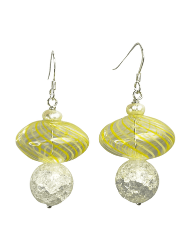 Hand blown glass, calcite and fresh water cultured pearls earrings - momola