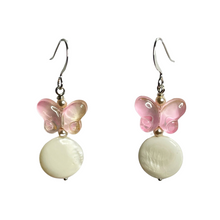 Load image into Gallery viewer, Pink/ white mother of pearl and glass earrings - momola