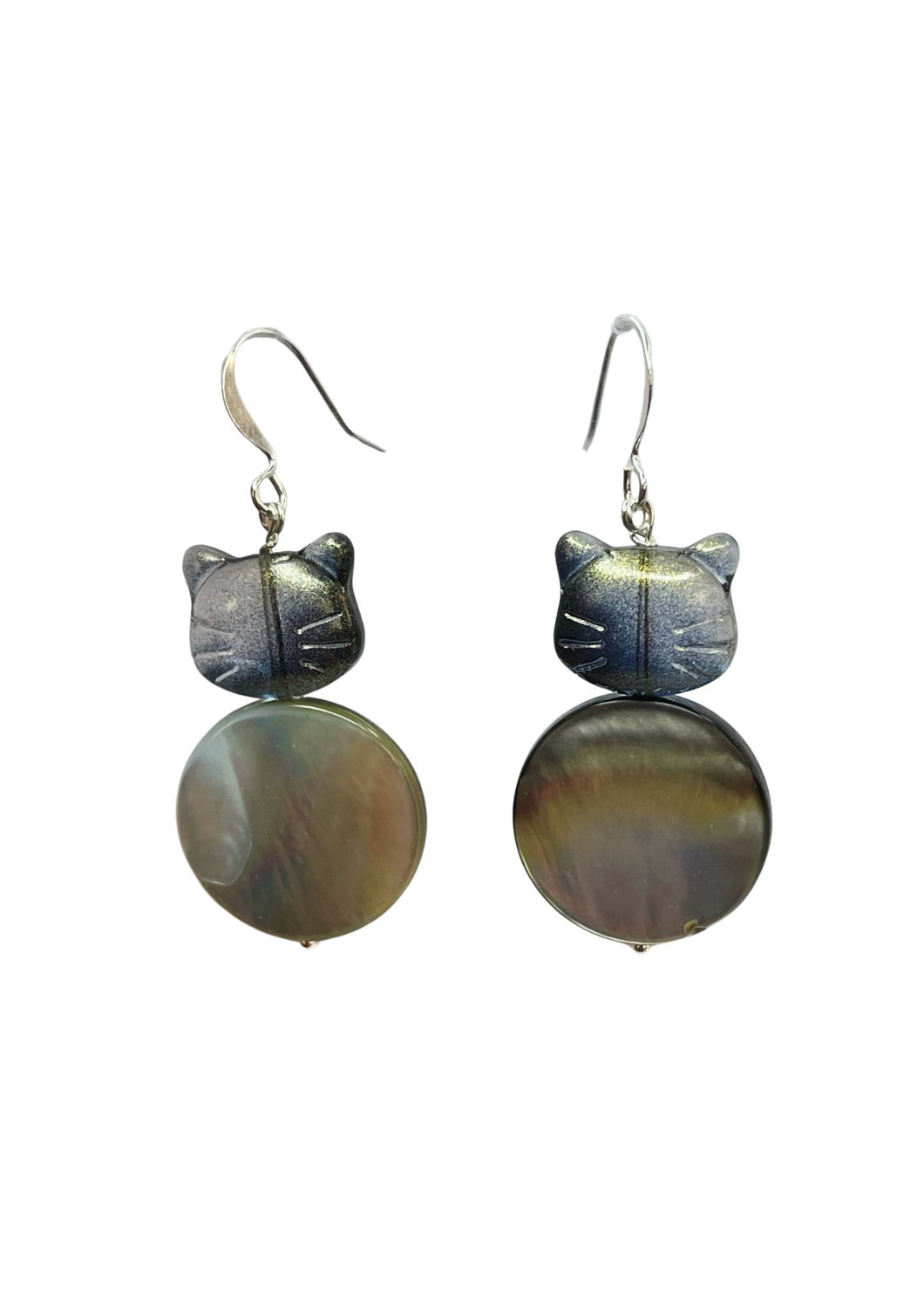 Cat - Glass and Mother of pearl earrings - momola