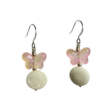 Load image into Gallery viewer, Pink/ white mother of pearl and glass earrings - momola
