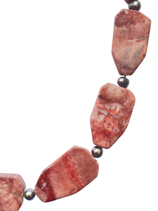 Pink Jasper and grey fresh water cultured pearls necklace - momola