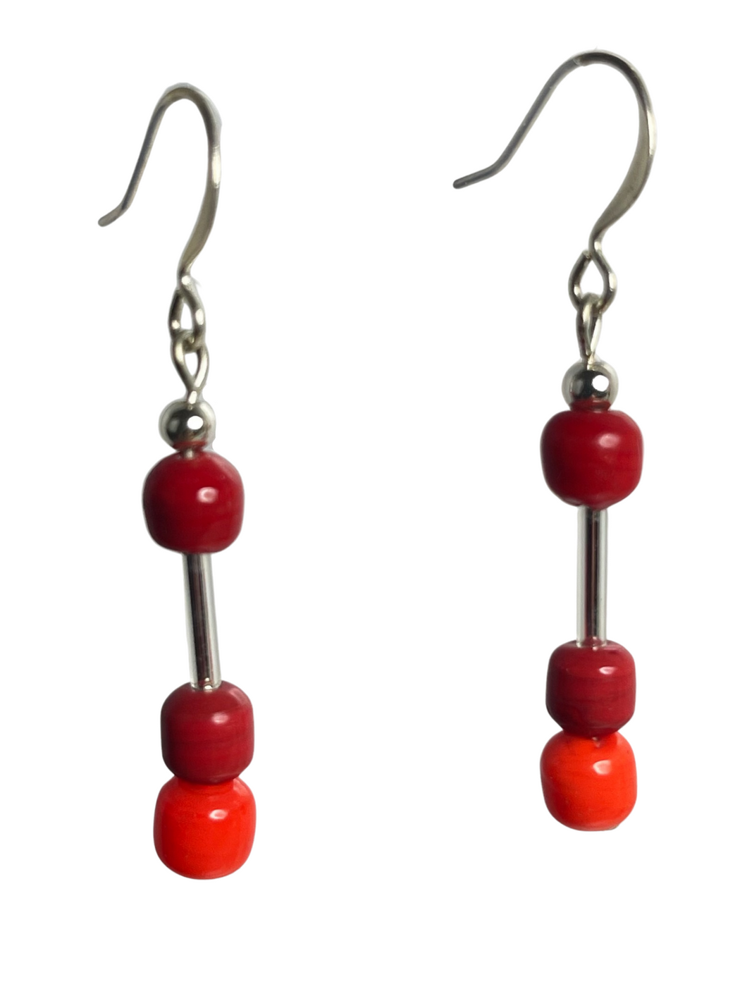 Deep red & orange glass beads earrings - momola