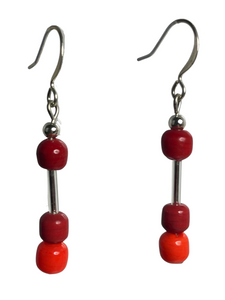 Deep red & orange glass beads earrings - momola