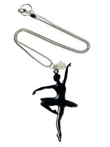 Black Ballerina pendant on silver chain - momola