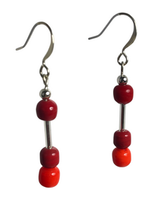 Deep red & orange glass beads earrings - momola