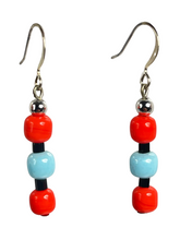 Load image into Gallery viewer, Pale blue &amp; orange glass beads earrings - momola