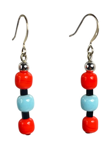 Pale blue & orange glass beads earrings - momola