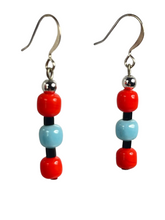 Load image into Gallery viewer, Pale blue &amp; orange glass beads earrings - momola