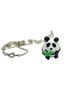 Glass Panda pendant on Silver chain - momola