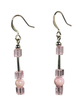 Load image into Gallery viewer, Pale pink glass cube beads &amp; pink mother of pearl earrings - momola