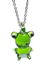 Load image into Gallery viewer, Glass Frog pendant on silver plated chain - momola