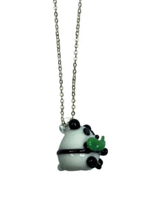 Glass Panda pendant on Silver chain - momola