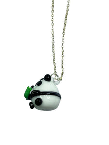 Glass Panda pendant on Silver chain - momola