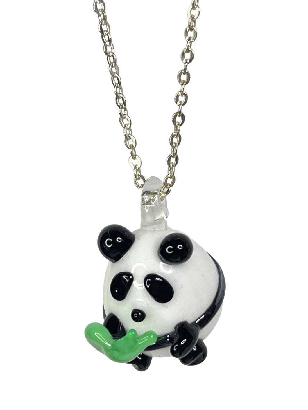 Glass Panda pendant on Silver chain - momola