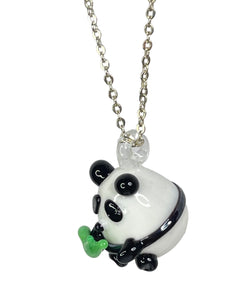 Glass Panda pendant on Silver chain - momola