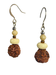 Rudraksh, bone & glass beads earrings - momola