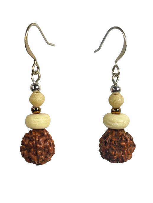 Rudraksh, bone & glass beads earrings - momola