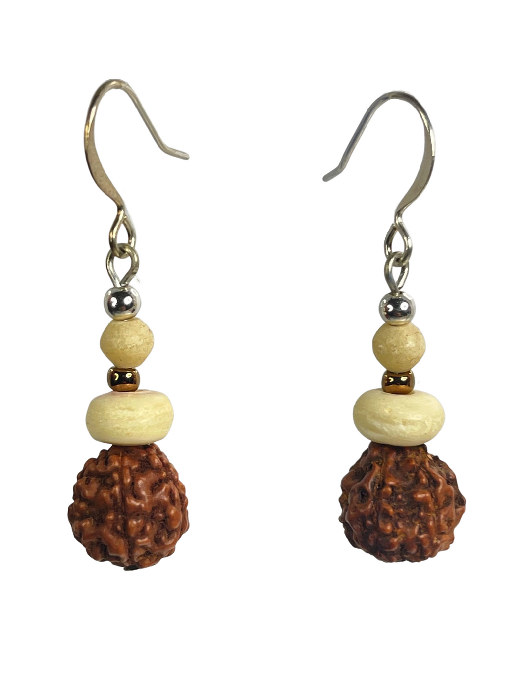 Rudraksh, bone & glass beads earrings - momola