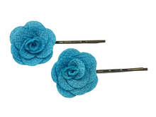 Load image into Gallery viewer, Fabric rose on bronze hair pins - momola