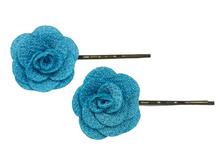 Load image into Gallery viewer, Fabric rose on bronze hair pins - momola