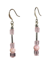 Load image into Gallery viewer, Pale pink glass cube beads &amp; pink mother of pearl earrings - momola