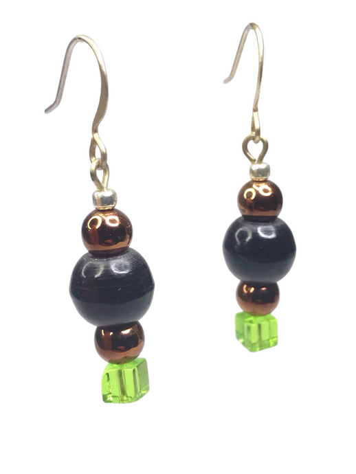 Dark copper, black and lime green earrings - momola