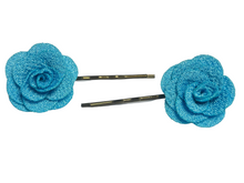 Load image into Gallery viewer, Fabric rose on bronze hair pins - momola