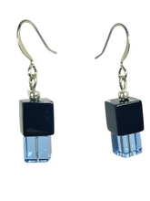 Load image into Gallery viewer, Black and clear blue glass cube earrings - momola