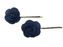 Load image into Gallery viewer, Fabric rose on bronze hair pins - momola