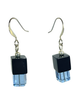 Load image into Gallery viewer, Black and clear blue glass cube earrings - momola