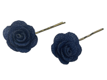 Load image into Gallery viewer, Fabric rose on bronze hair pins - momola