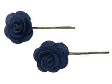 Load image into Gallery viewer, Fabric rose on bronze hair pins - momola