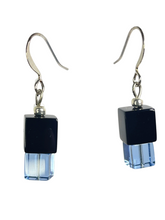 Load image into Gallery viewer, Black and clear blue glass cube earrings - momola