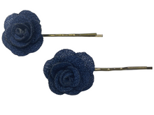 Load image into Gallery viewer, Fabric rose on bronze hair pins - momola