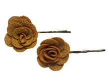 Load image into Gallery viewer, Fabric rose on bronze hair pins - momola