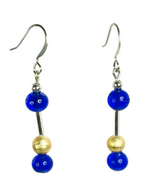 Load image into Gallery viewer, Bright blue glass &amp; textured golden acrylic beads earrings - momola