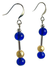 Load image into Gallery viewer, Bright blue glass &amp; textured golden acrylic beads earrings - momola