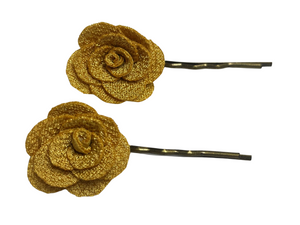 Fabric rose on bronze hair pins - momola