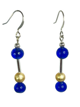 Load image into Gallery viewer, Bright blue glass &amp; textured golden acrylic beads earrings - momola