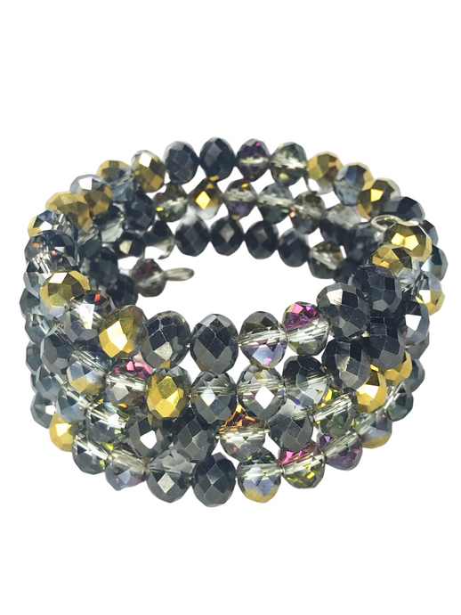 Grey/golden/ hint of pink glass crystal cuff bracelet - momola