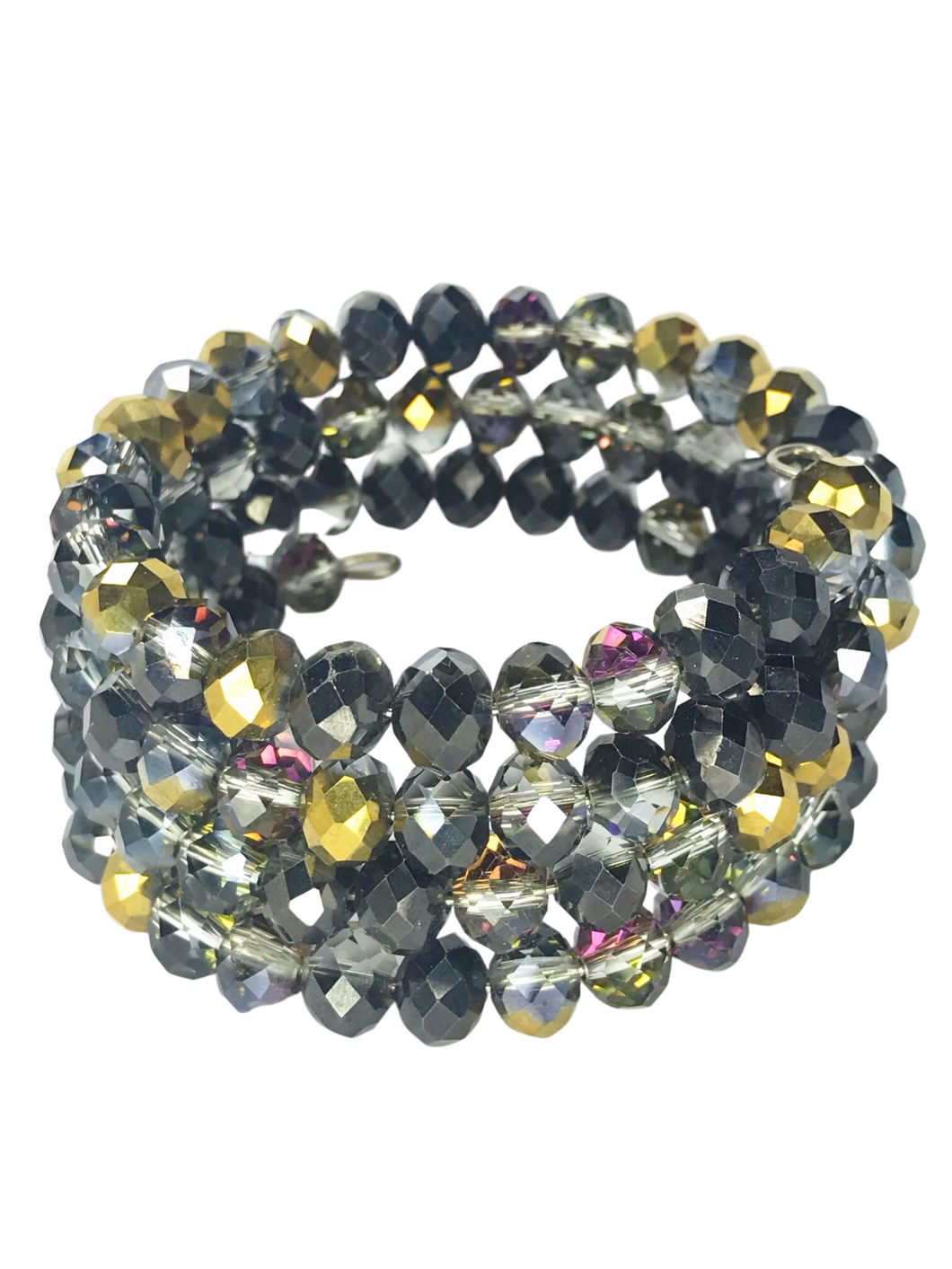 Grey/golden/ hint of pink glass crystal cuff bracelet - momola