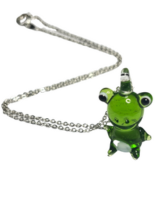 Glass Frog pendant on silver plated chain - momola