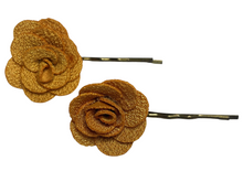 Load image into Gallery viewer, Fabric rose on bronze hair pins - momola