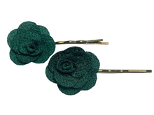 Load image into Gallery viewer, Fabric rose on bronze hair pins - momola